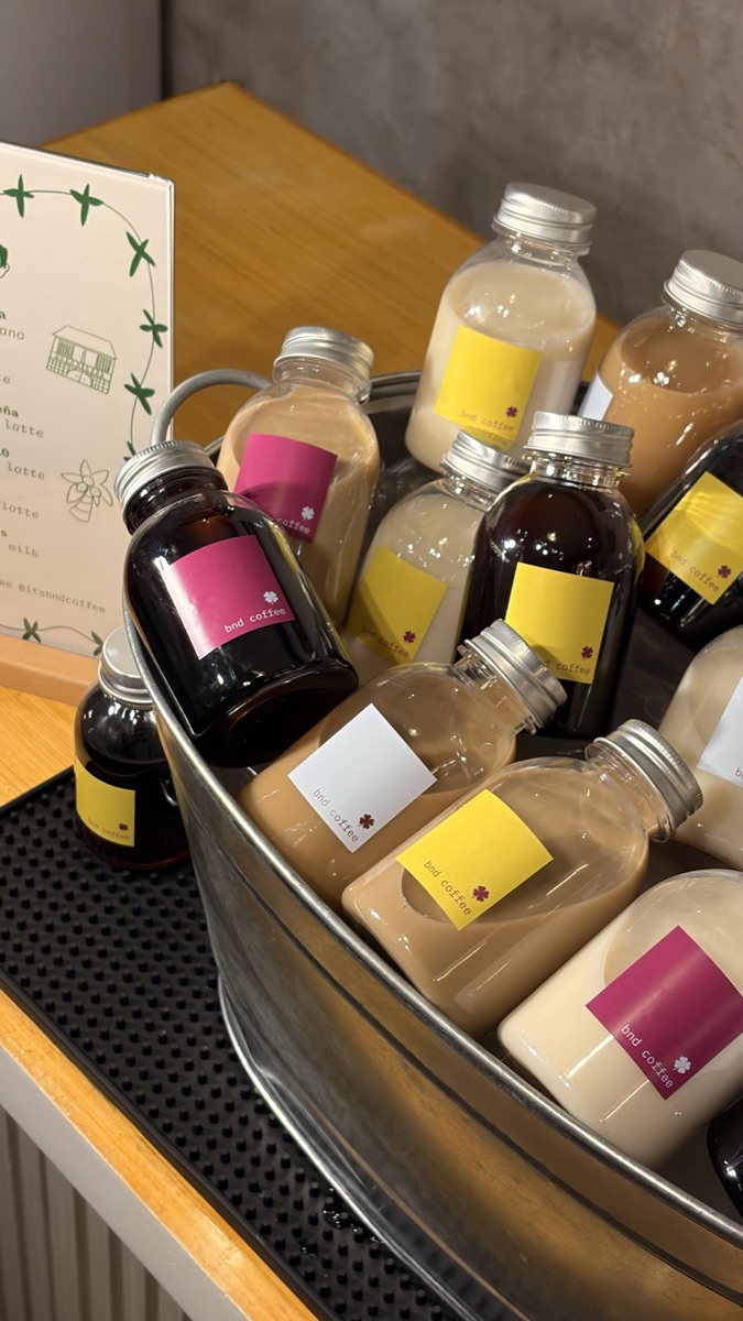 bottles with custom colored stickers